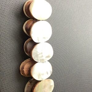 Bracelet wood reverse side abalone stretch 8inches dark wood thick